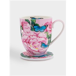 Кружка, 400 мл, с подставкой, Розы