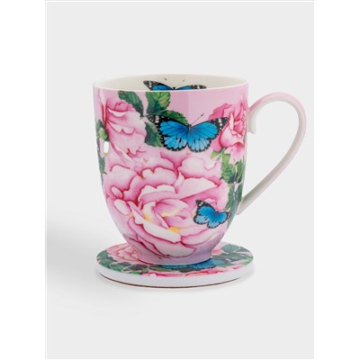 Кружка, 400 мл, с подставкой, Розы