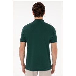 Erkek Slim Fit Polo Yaka Koyu Yeşil Basic Tişört