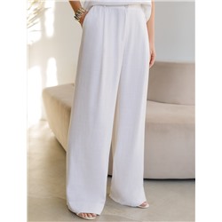 Свободные брюки палаццо на эластичном поясе изо льна с вискозой
