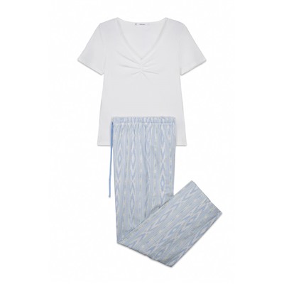 Pijama largo algodón manga corta marfil