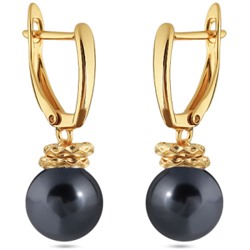 Серьги (Майорка 12мм темно-серая; покрытие золото), Есть комплект