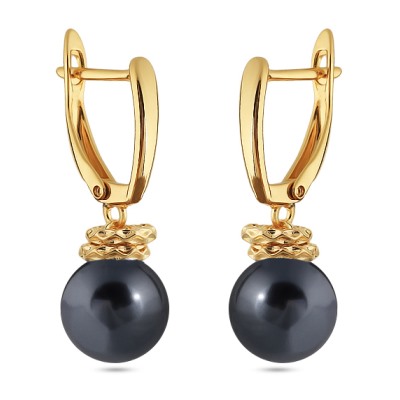 Серьги (Майорка 12мм темно-серая; покрытие золото), Есть комплект