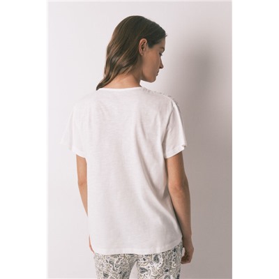 Camiseta manga corta algodón frunce blanco