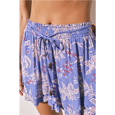 Pantalón corto volantes estampado azul