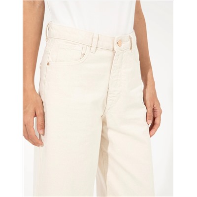 Bej Flare Cropped Jean Pantolon