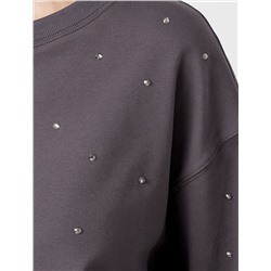 Свитшот из эластичного футера с принтом стразами