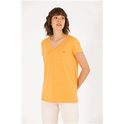 Kadın Turuncu V - Yaka Basic Tişört