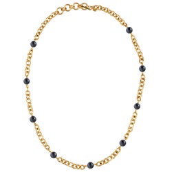 Колье Симбиоз (Майорка темно-серая 12мм; покрытие золото) 77-90см, Есть комплект