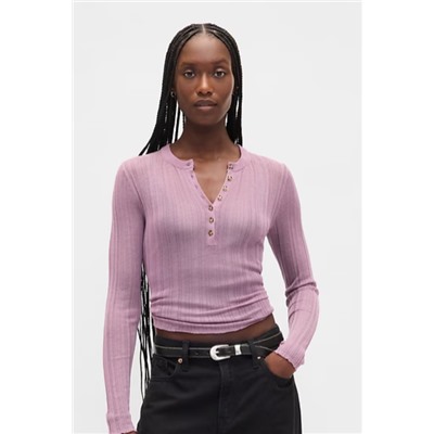 Sheer Rib Henley Sweater