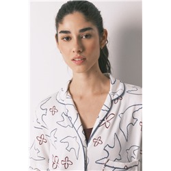 Pijama camisero algodón blanco estampado pájaros