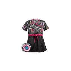 UA Chevron Flower Black Print Scrub Top