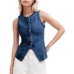 Тонкий джинсовый жилет из лиоцелла с круглым вырезом на пуговицах