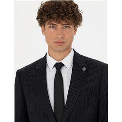 %100 Yün Siyah Dokuma Çizgili Takım Elbise