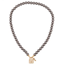 Колье (Майорка темно-серая, белый фианит; покрытие золото) 45см, Есть комплект