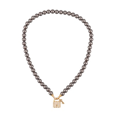 Колье (Майорка темно-серая, белый фианит; покрытие золото) 45см, Есть комплект