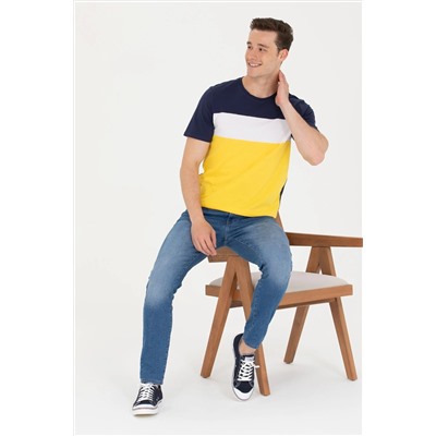 Erkek Koyu Sarı Bisiklet Yaka Tişört