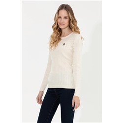 Kadın Ekru Basic Bisiklet Yaka Kazak