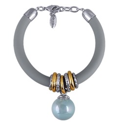 Браслет Гевея (Майорка 16мм голубая, каучук серый; покрытие родий) 19-22см, Есть комплект