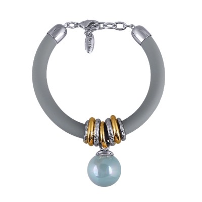 Браслет Гевея (Майорка 16мм голубая, каучук серый; покрытие родий) 19-22см, Есть комплект