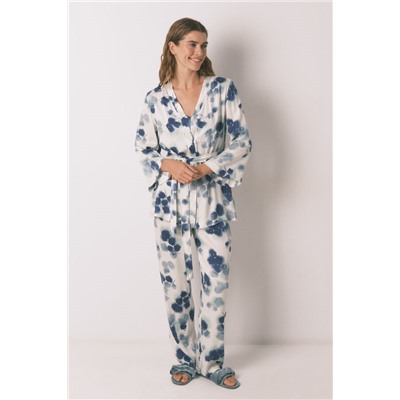 Set pijama satén floral verde