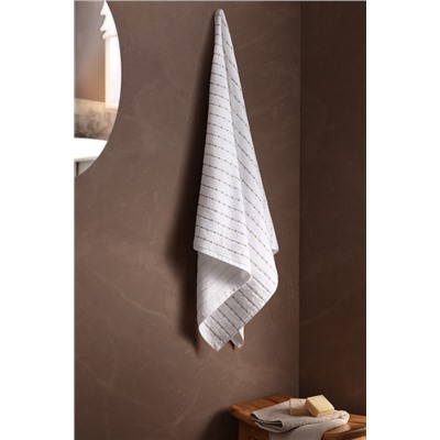 Bande %100 Pamuk Banyo Havlusu - Beyaz/Bej - 70x140 cm