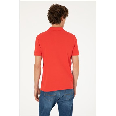 Erkek Slim Fit Polo Yaka Kırmızı Basic Tişört