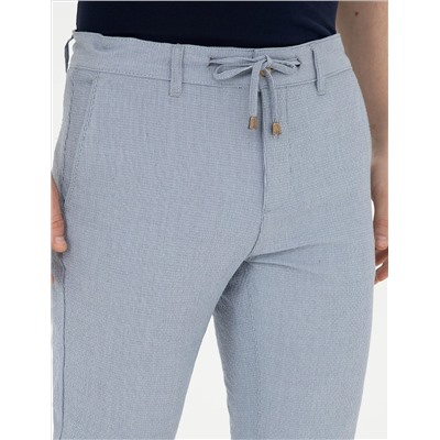 Açık Mavi Slim Fit Gofre Bağcıklı Kanvas Pantolon