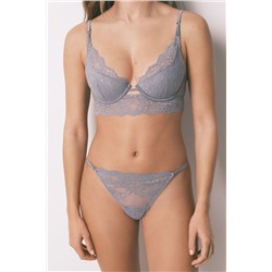 Tanga tira encaje gris brillos