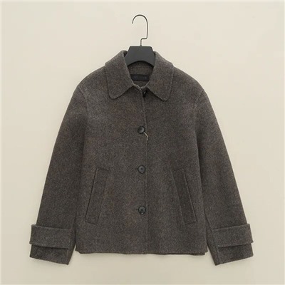 Женское шерстяное короткое пальто свободного кроя ЗАР*А