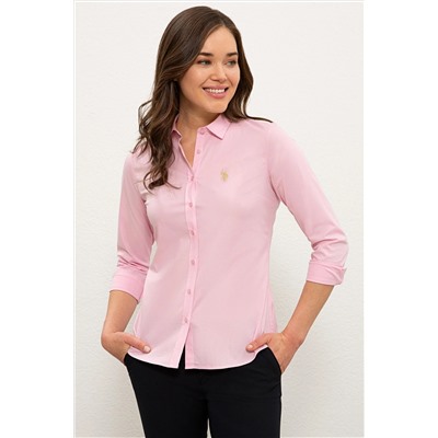 Kadın Pembe Uzun Kollu Basic Gömlek