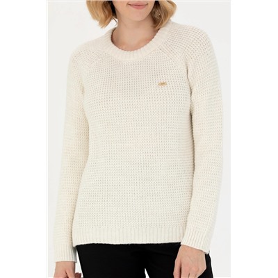 Kadın Krem Bisiklet Yaka  Kazak