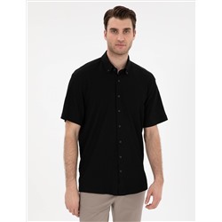 Siyah Comfort Fit Rahat Giyilebilir Kısa Kollu Gömlek