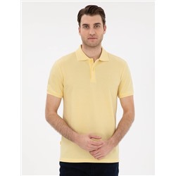 Açık Sarı Slim Fit %100 Pamuk Polo Yaka Basic Tişört