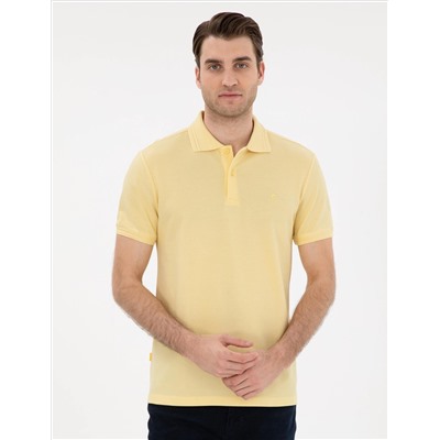 Açık Sarı Slim Fit %100 Pamuk Polo Yaka Basic Tişört
