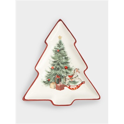 Блюдо, 30х27 см, керамика D, красное, Лошадка у елки, Festival