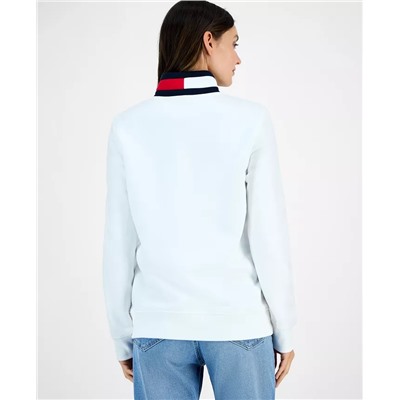 Tommy Hilfiger Women's Quarter Zip Embroidered Logo Sweatshirt - bright white