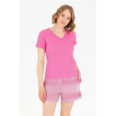 Kadın Pembe V - Yaka Tişört