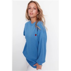TRENDYOL MODEST Mavi Minik Çilek Nakışlı Bisiklet Yaka Triko Tunik TCTAW23AK00000