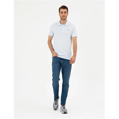 Açık Mavi Slim Fit %100 Pamuk Polo Yaka Basic Tişört