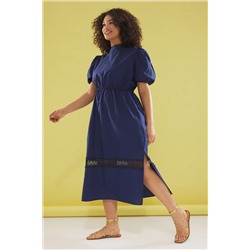 Trendyol Curve Lacivert %100 Pamuk Sırt Dekolteli Gipeli Poplin Dokuma Büyük Beden Elbise TBBSS25AH00028