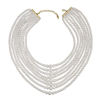 Колье Каскад (Майорка белая 6-10мм; покрытие золото) 42-48см, Есть комплект