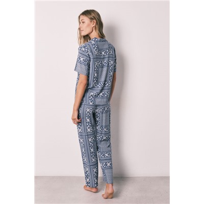 Pijama camisero largo manga corta estampado bandana azul