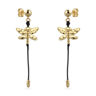 Серьги Стрекоза (текстиль черный; покрытие золото), Есть комплект