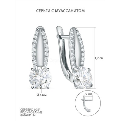 Серьги из серебра с муассанитом и фианитами родированные S2180231010р16128