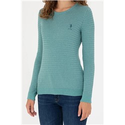 Kadın Mint Bisiklet Yaka Basic Kazak