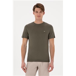 Erkek Slim Fit Bisiklet Yaka Koyu Haki Tişört