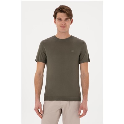 Erkek Slim Fit Bisiklet Yaka Koyu Haki Tişört