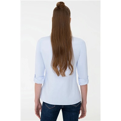 Kadın Açık Mavi Uzun Kollu Basic Gömlek