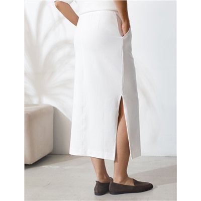 Юбка миди на резинке с разрезами из футера двухнитки с эластаном